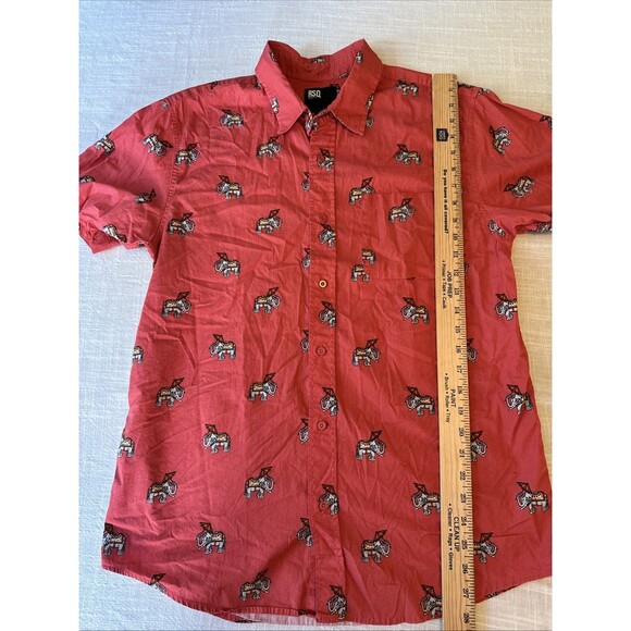 RSQ Collective Elephant Print Short Sleeve Button Down Shirt Men's Medium Red - Picture 4 of 7